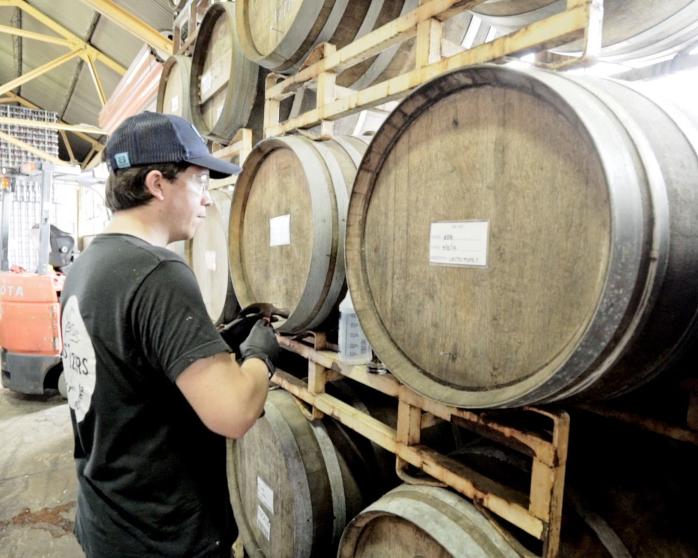 Staff member marking the barrels