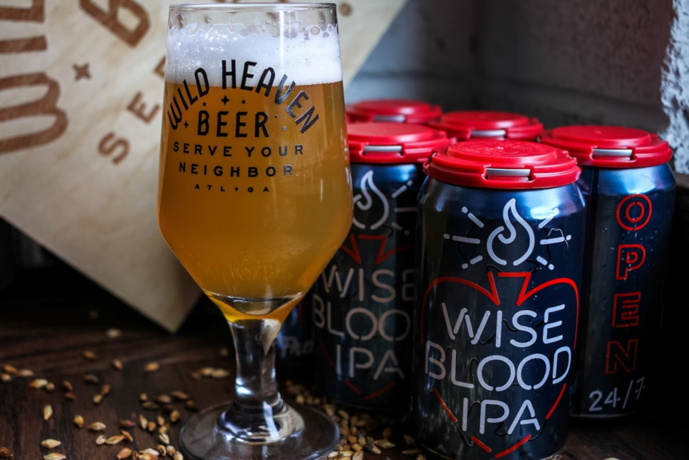 Wise blood ipa glass and can